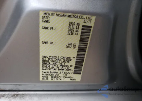 2014 Nissan Altima 2.5 from USA, damaged, VIN 1N4AL3AP0EC176597